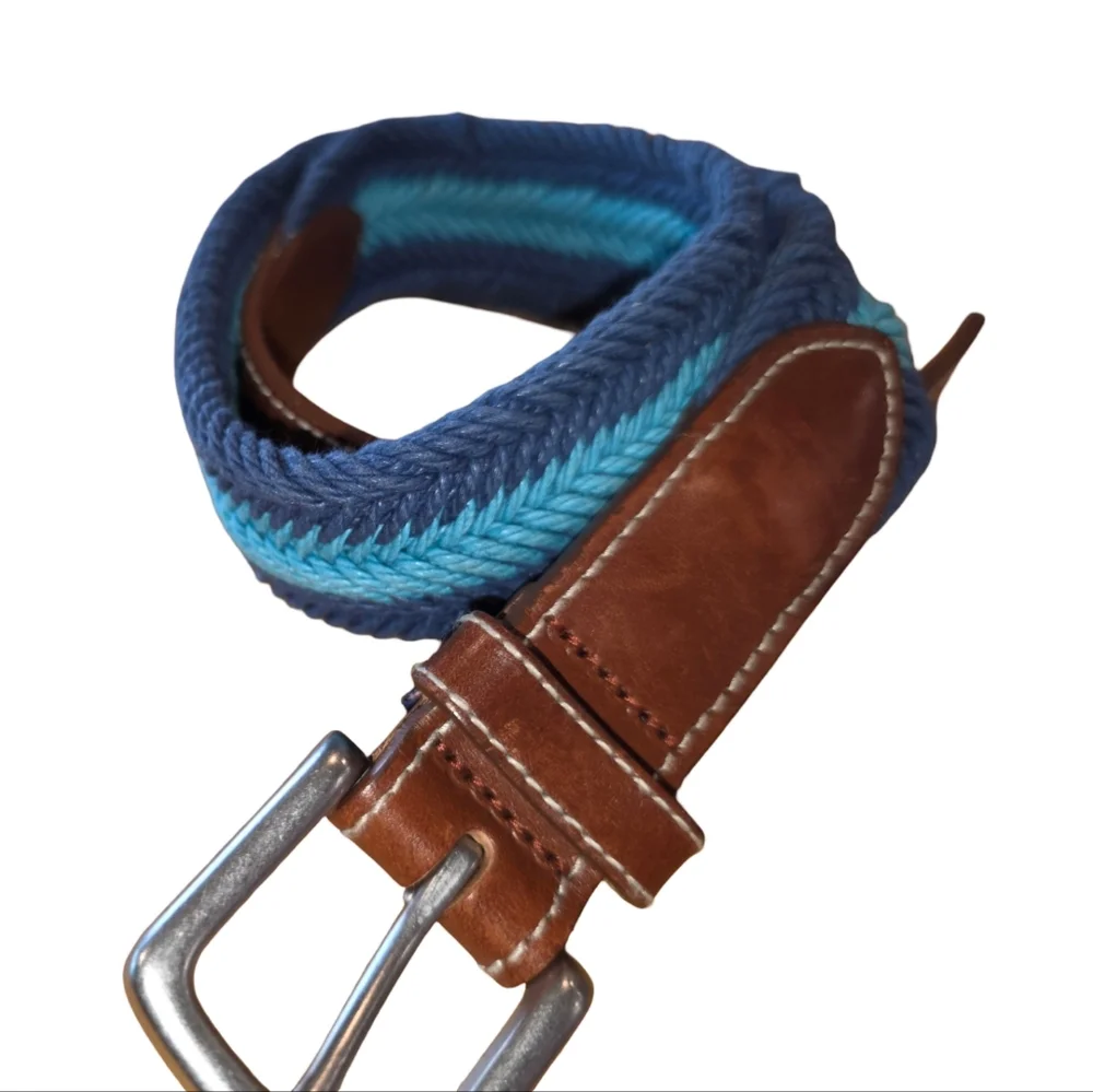 Vineyard Vines Woven Blue and Brown Leather WoMen's‎ Belt Size 30 New
